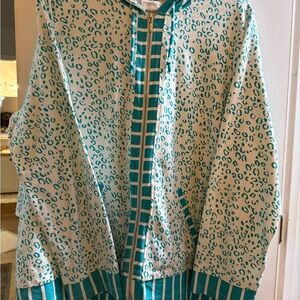 2 Piece set- Chico’s Stylish Teal and White Women's Jacket with matching top.